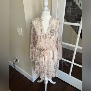 White House Black Market Snake Print Blouson Long Sleeve Ruffle Hem Dress